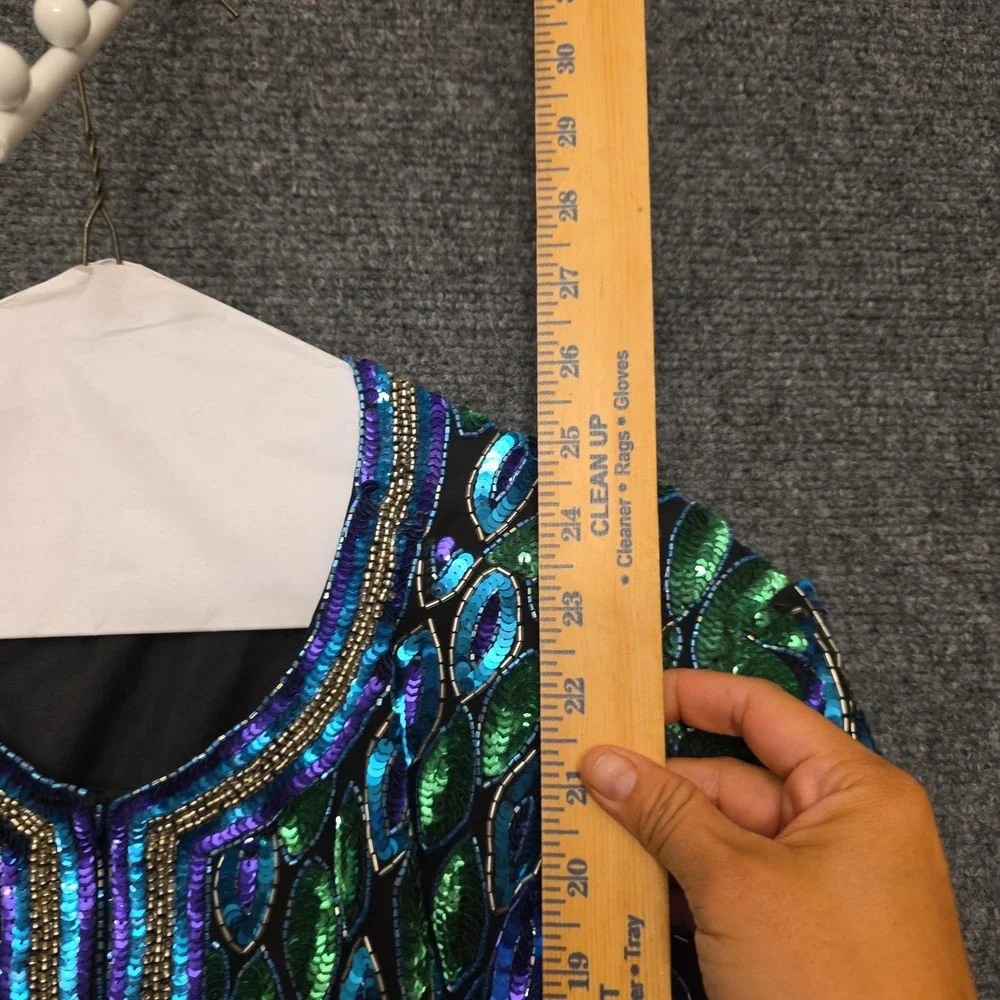 Vtg‎ Laurence Kazar Jacket Womens Large Multicolor Silk Beaded Sequin Peacock